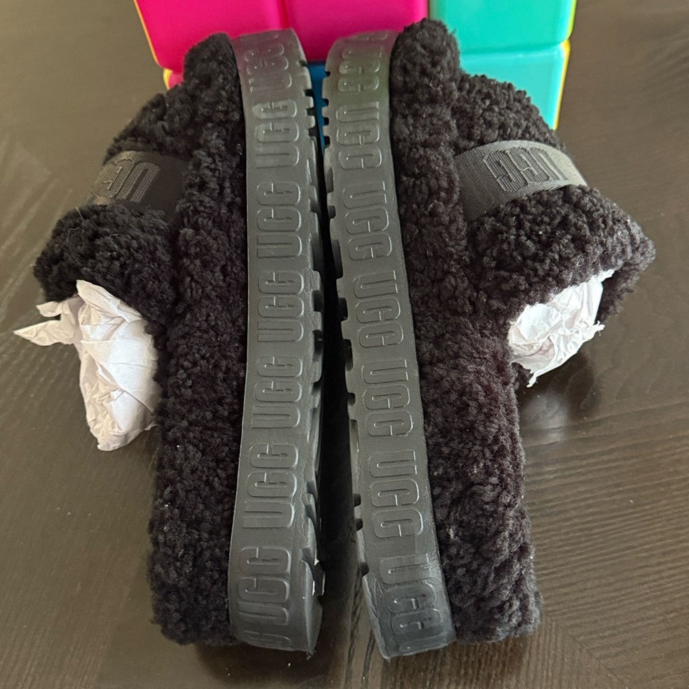 UGG Black Fuzzy Open-Toe Slides - Picture 7 of 16